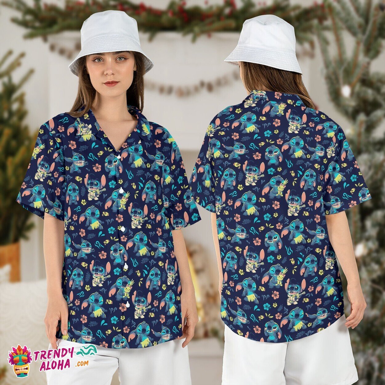 Tropical Stitch Hibiscus Beach Vacation Disney Floral Aloha Shirt