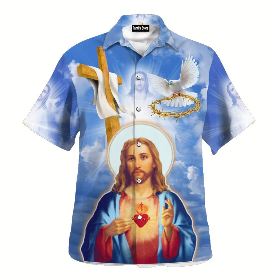 Tropical Testament: Unveiling Jesus God’s Majesty on Sacred Beach Shorts