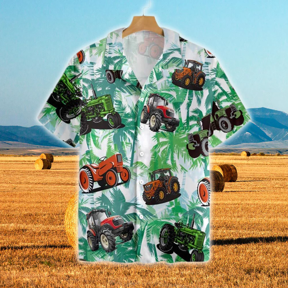 Tropical Tractors Plants Mix Vibrant 3D Hawaiian Shirt