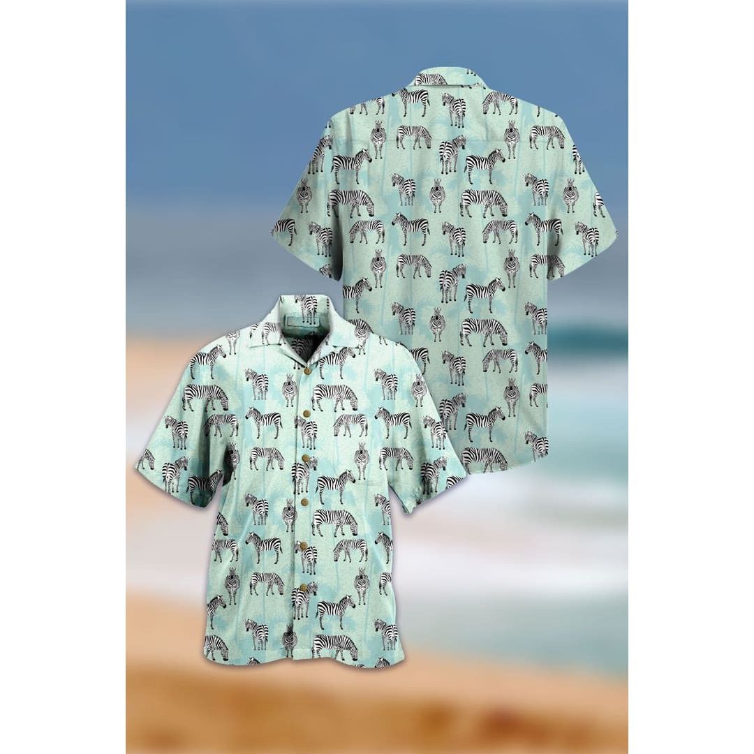 Tropical Trees Pattern Zebra Blue Trendy Hawaiian Shirt 3D Tropical Trees Pattern Zebra Blue Trendy Hawaiian Shirt 3D
