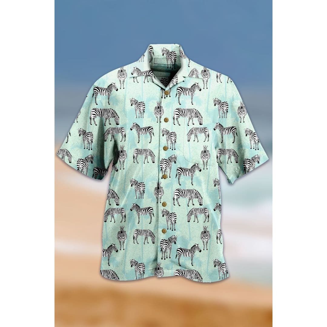 Tropical Trees Pattern Zebra Blue Trendy Hawaiian Shirt 3D