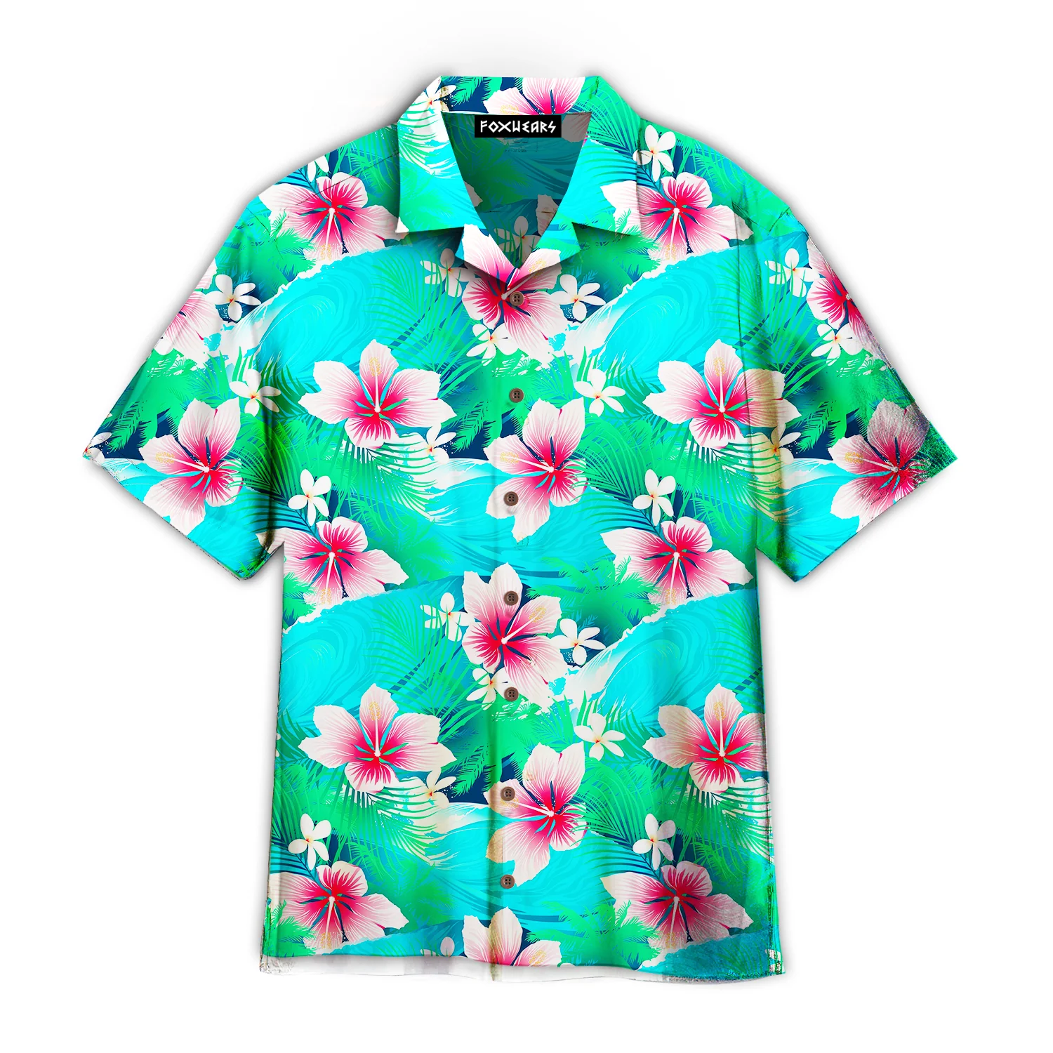 Tropical White Hibiscus Flowers With Green Leaves Hawaiian Shirt For Aloha Shirt