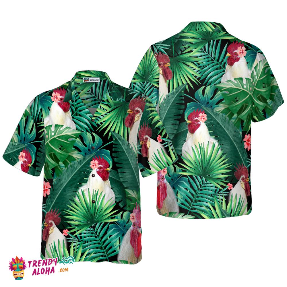 Tropical White Rooster Hawaiian Shirt