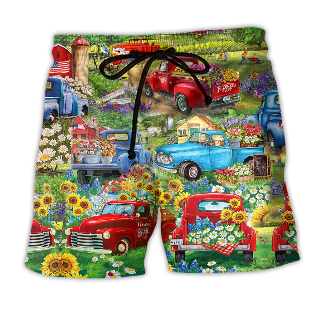 Truck Beautiful Flower Pickup Trendy Aloha Hawaiian Beach Shorts Truck Beautiful Flower Pickup Trendy Aloha Hawaiian Beach Shorts