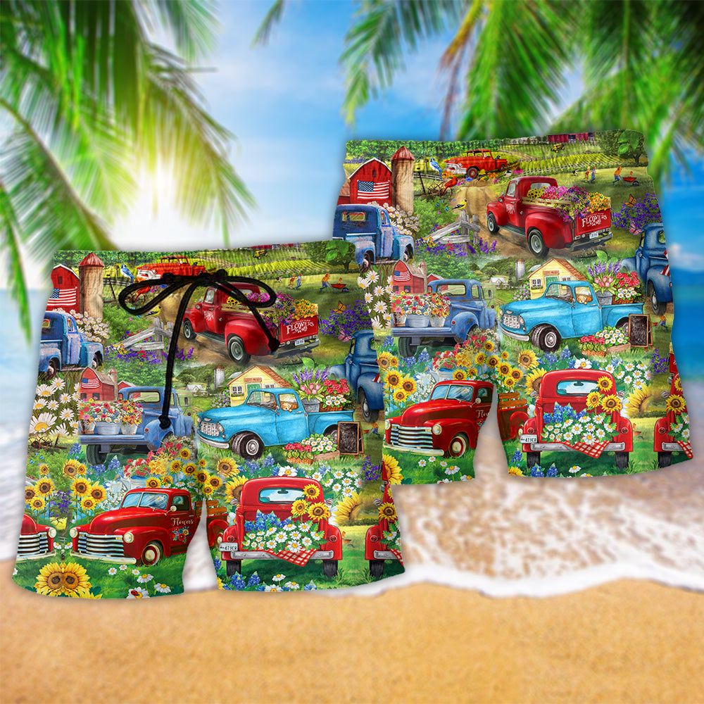Truck Beautiful Flower Pickup Trendy Aloha Hawaiian Beach Shorts