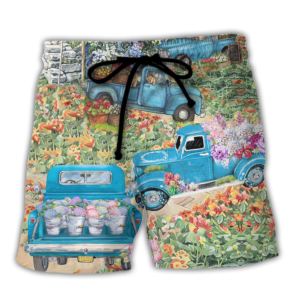 Truck Delivery Happiness Flower Around Town Trendy Aloha Hawaiian Beach Shorts Truck Delivery Happiness Flower Around Town Trendy Aloha Hawaiian Beach Shorts