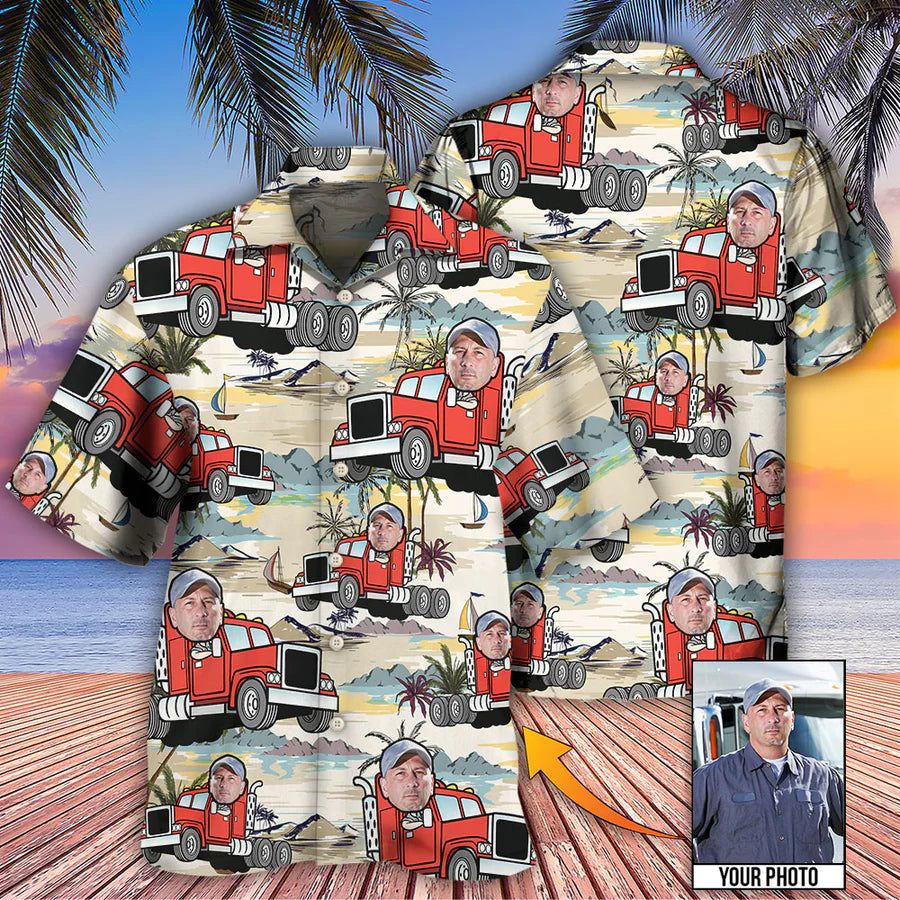 Truck Driver Tropical Beach Custom Photo Hawaiian Shirt Truck Driver Tropical Beach Custom Photo Hawaiian Shirt