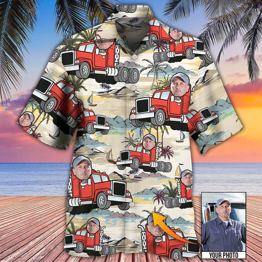 Truck Driver Tropical Beach Custom Photo Hawaiian Shirt