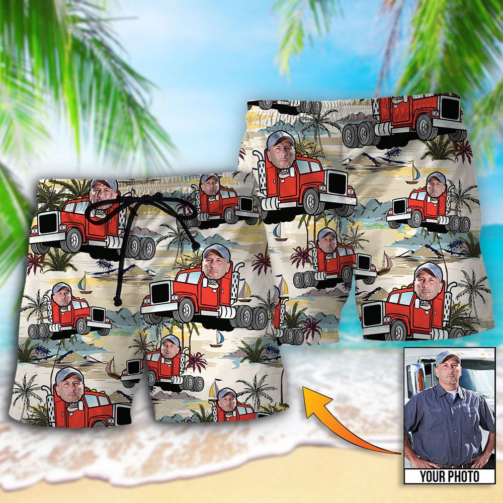 Truck Driver Tropical Beach Custom Photo Trendy Aloha Hawaiian Beach Shorts