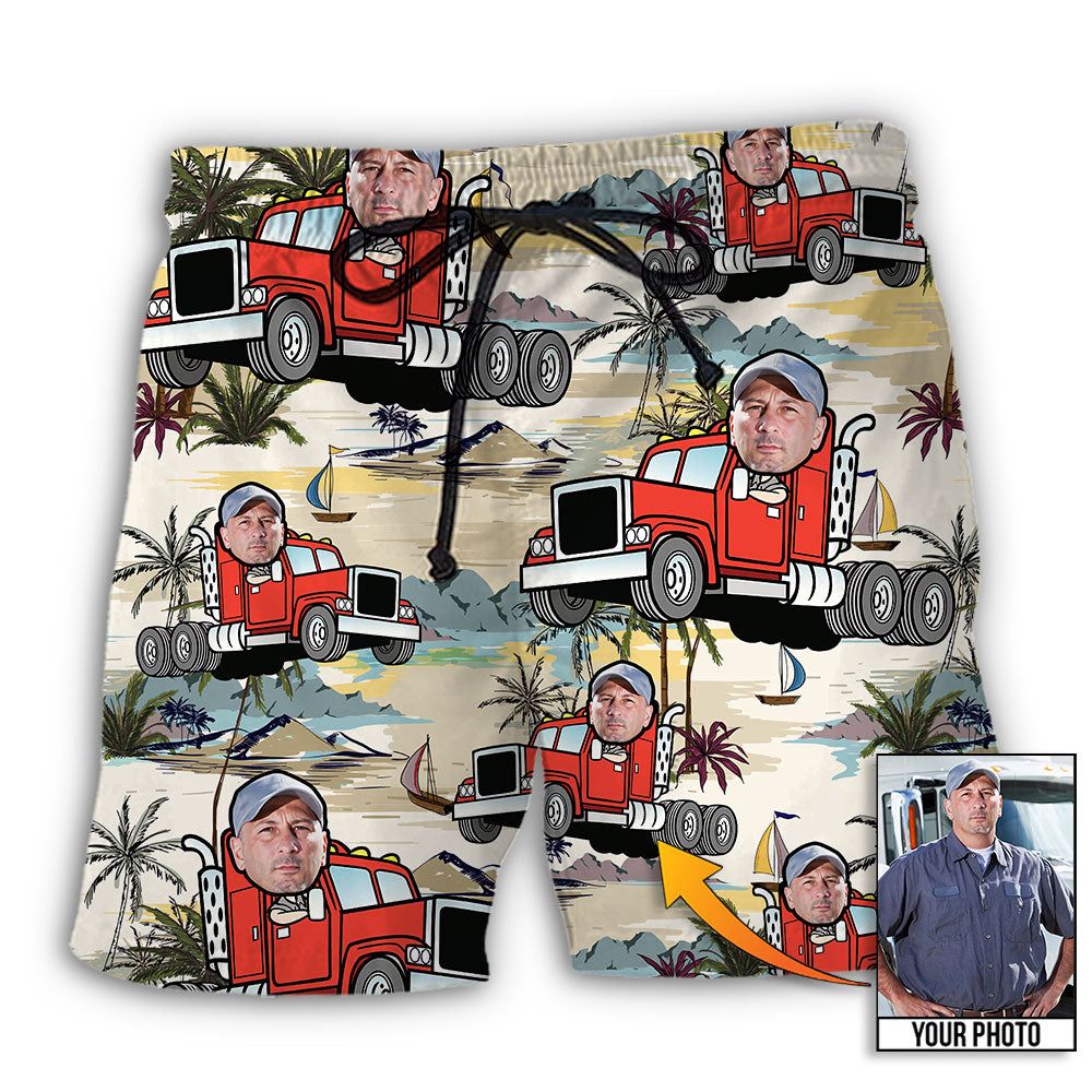 Truck Driver Tropical Beach Custom Photo Trendy Aloha Hawaiian Beach Shorts Truck Driver Tropical Beach Custom Photo Trendy Aloha Hawaiian Beach Shorts