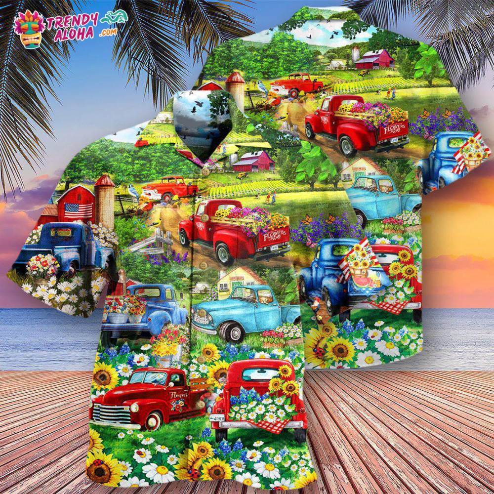 Truck Flower Pickup In The Flower Field Hawaiian Shirt – Trendy Aloha