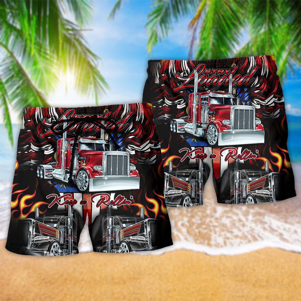 Truck Keep On Rolling Trendy Aloha Hawaiian Beach Shorts