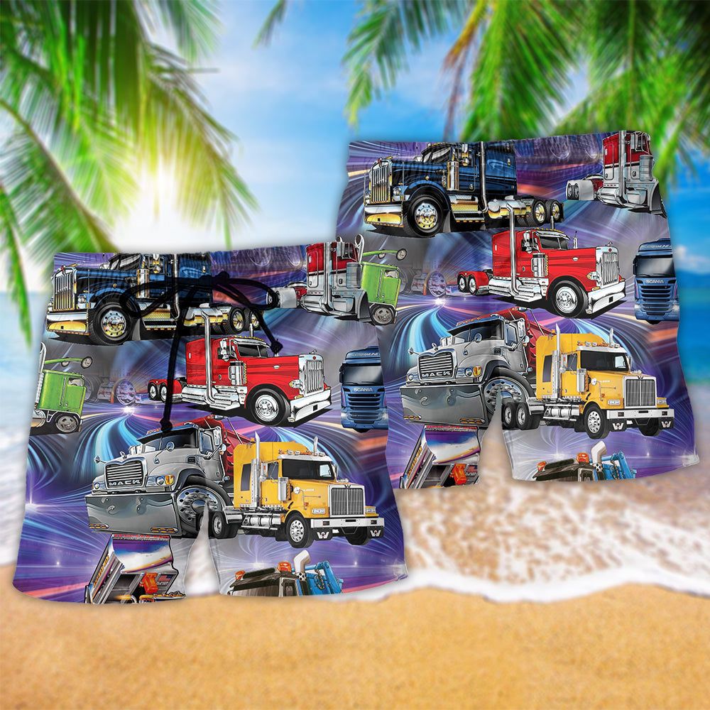 Truck Life Style Neon Trendy Aloha Hawaiian Beach Shorts