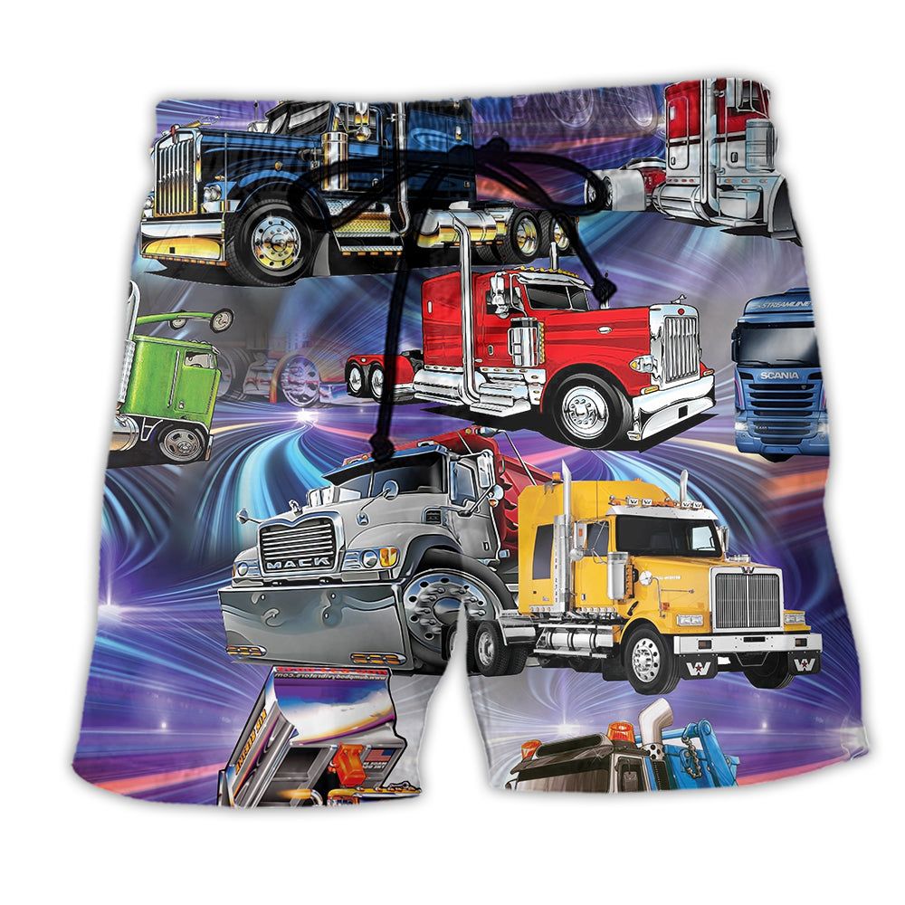 Truck Life Style Neon Trendy Aloha Hawaiian Beach Shorts Truck Life Style Neon Trendy Aloha Hawaiian Beach Shorts