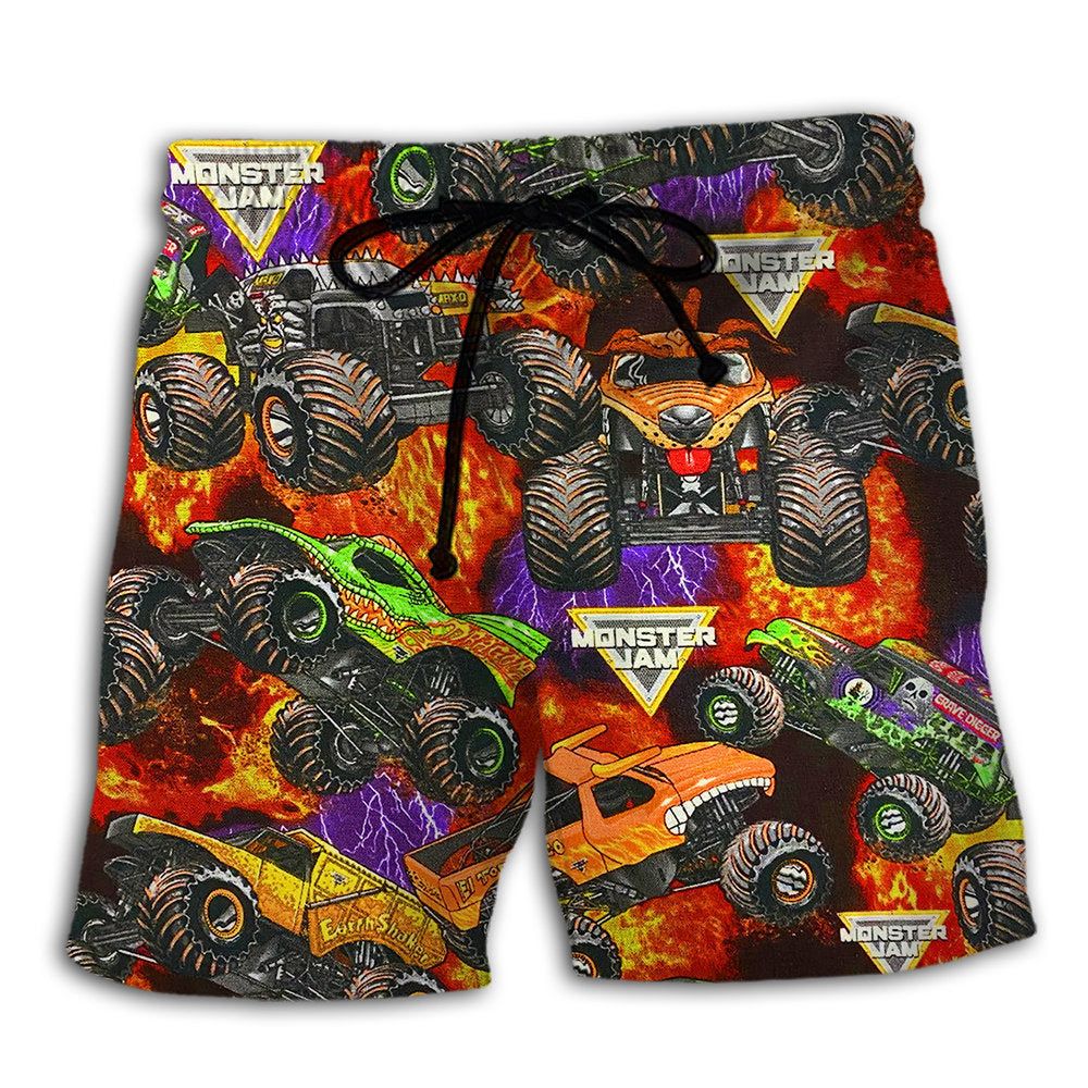 Truck Packed Monster Trucks Trendy Aloha Hawaiian Beach Shorts Truck Packed Monster Trucks Trendy Aloha Hawaiian Beach Shorts