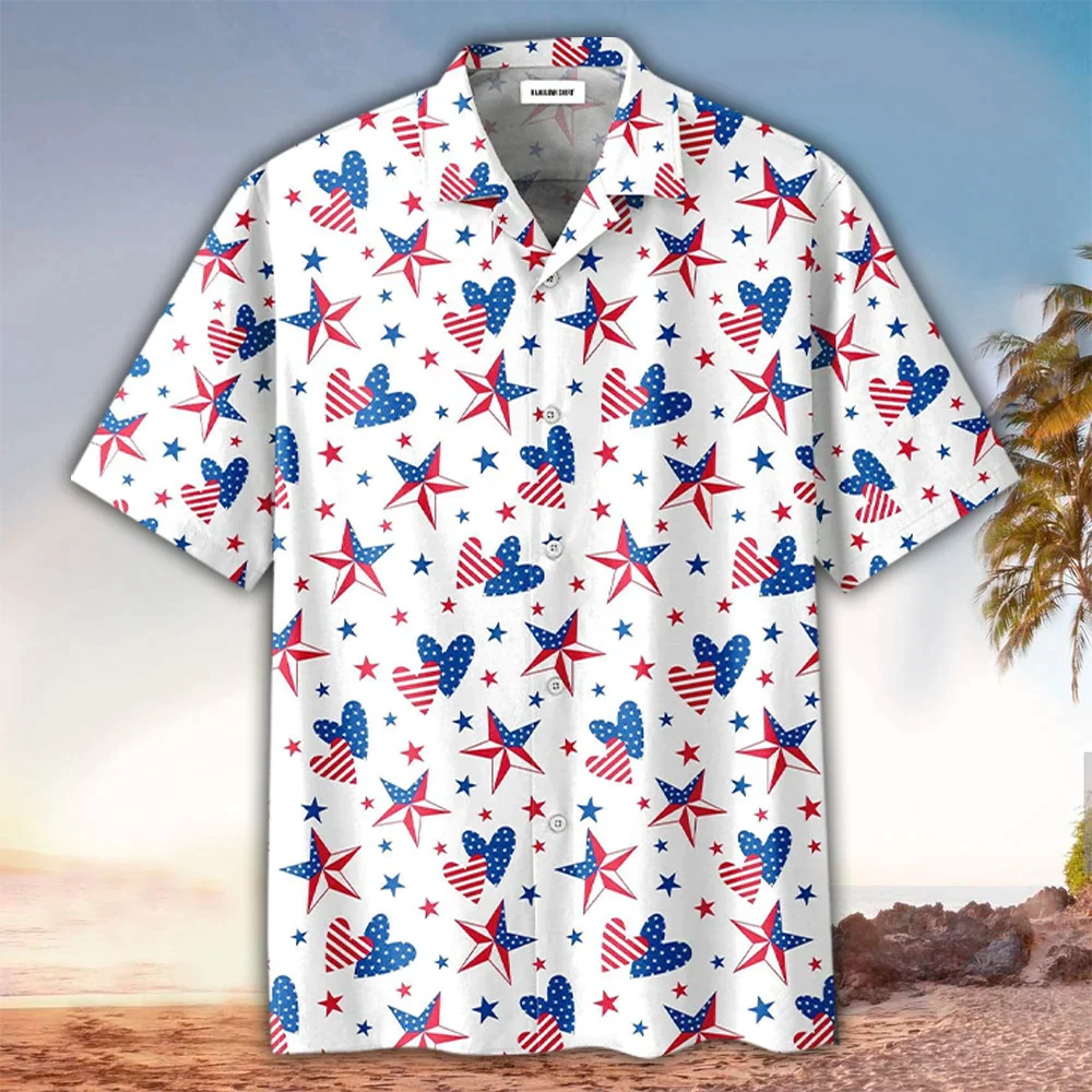 Truck Pattern Trendy Hawaiian Shirt 4Th Of July Button Down Aloha Shirt