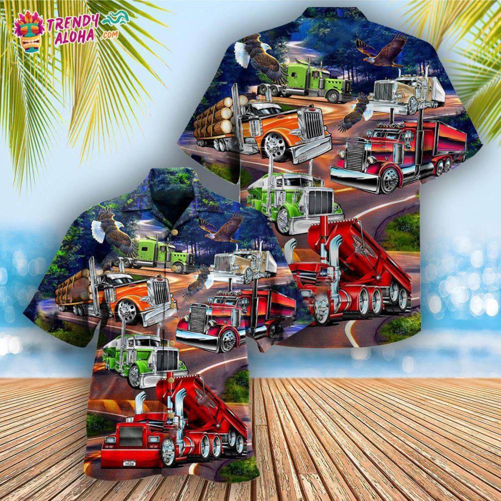Truck Proud American Trucker With Eagle Hawaiian Shirt – Trendy Aloha