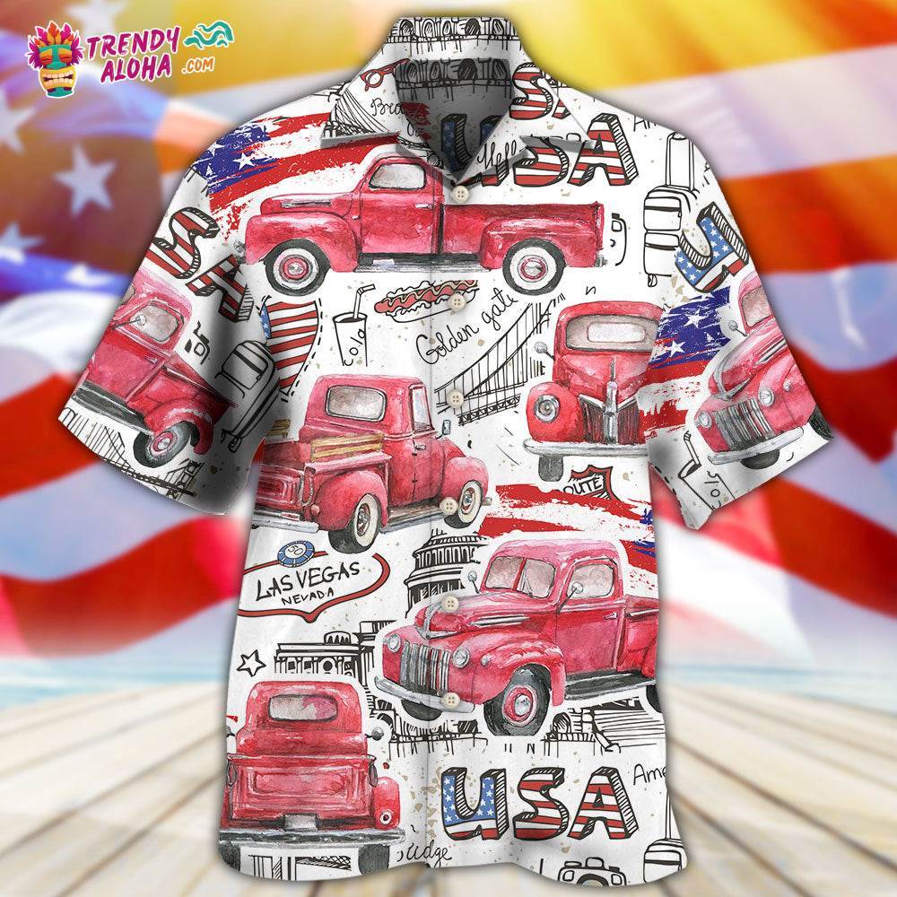 Truck Red Usa Flag Independence Day Hawaiian Shirt – Trendy Aloha