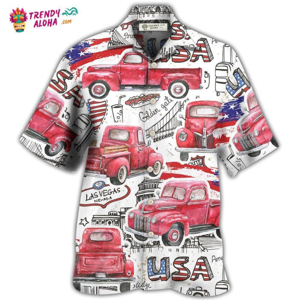 Truck Red Usa Flag Independence Day Hawaiian Shirt – Trendy Aloha
