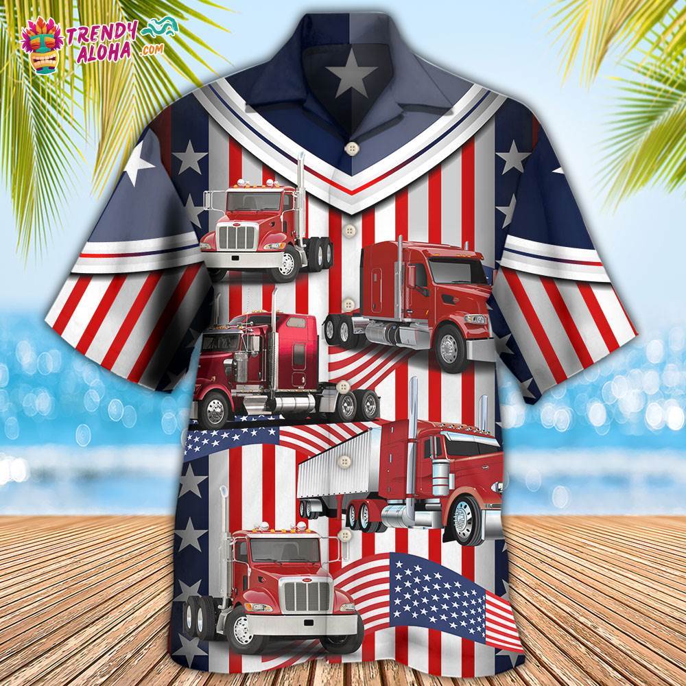 Truck Usa Flag Trucker Hawaiian Shirt – Trendy Aloha