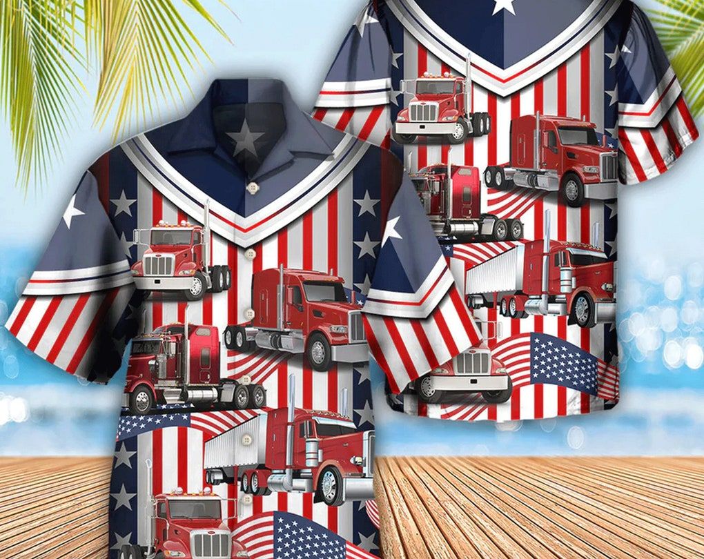 Truck Usa Flag Trucker – Trendy Hawaiian Shirt, Beach Party Matching Shirt For Men/Women, Hawaiian Set Gift, Meaningful Birthday Presents.