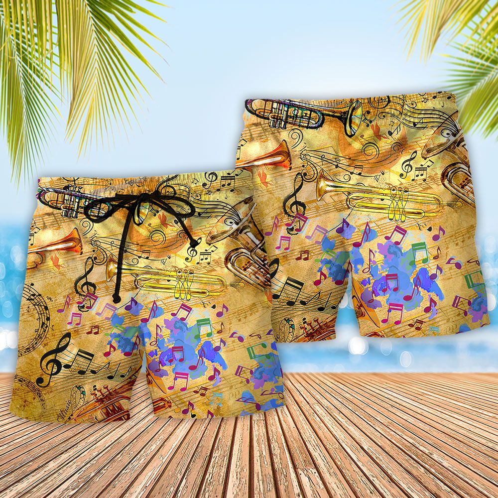 Trumpet Music Vintage Life Peace Trendy Aloha Hawaiian Beach Shorts