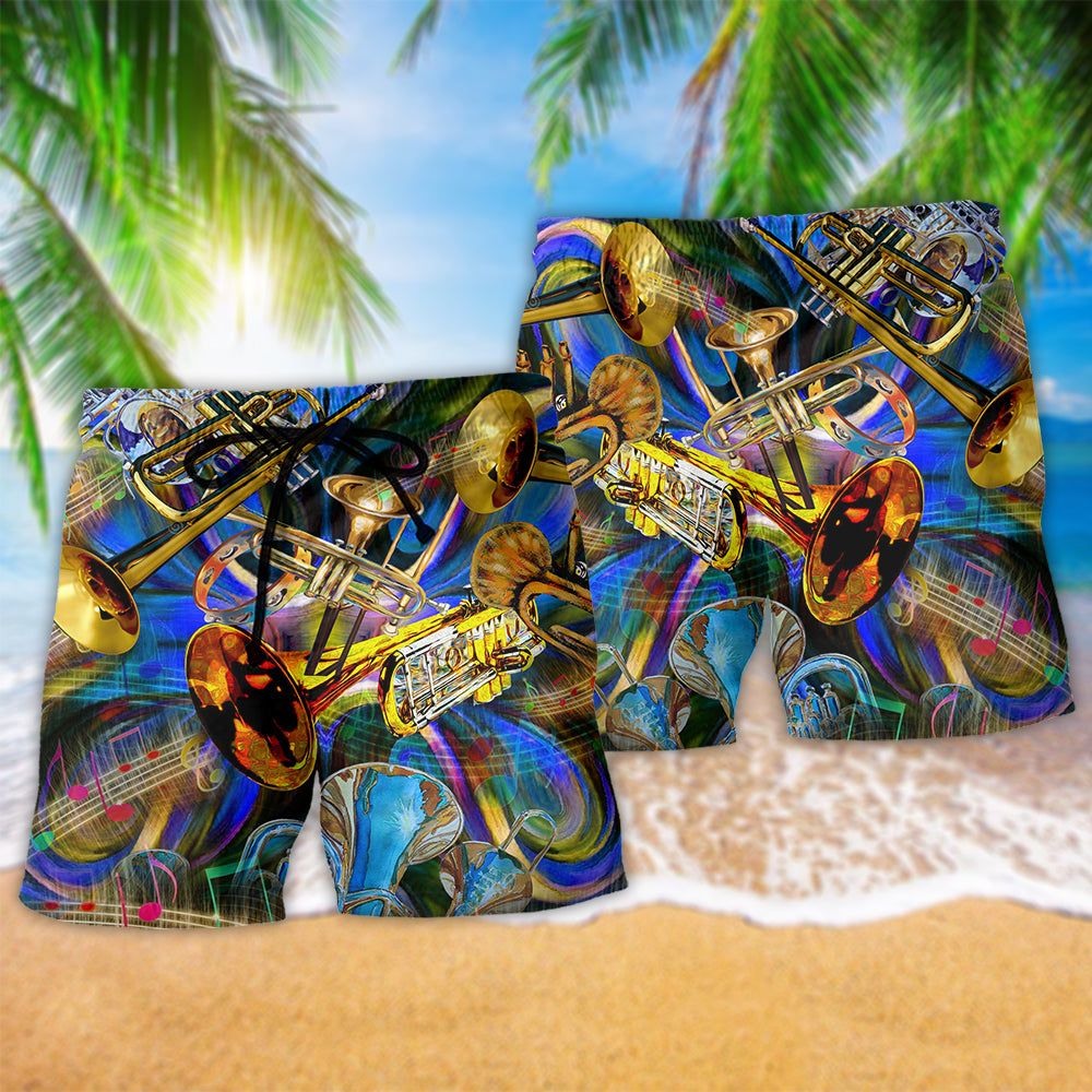 Trumpet Music When Words Fail Trumpet Speaks Trendy Aloha Hawaiian Beach Shorts