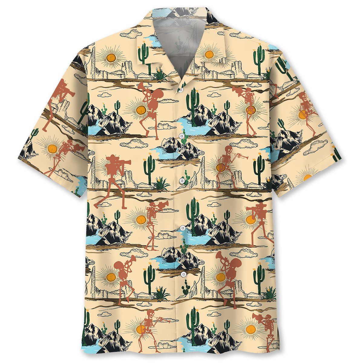 Trumpet Skull Cacstus Trendy Hawaiian Shirt