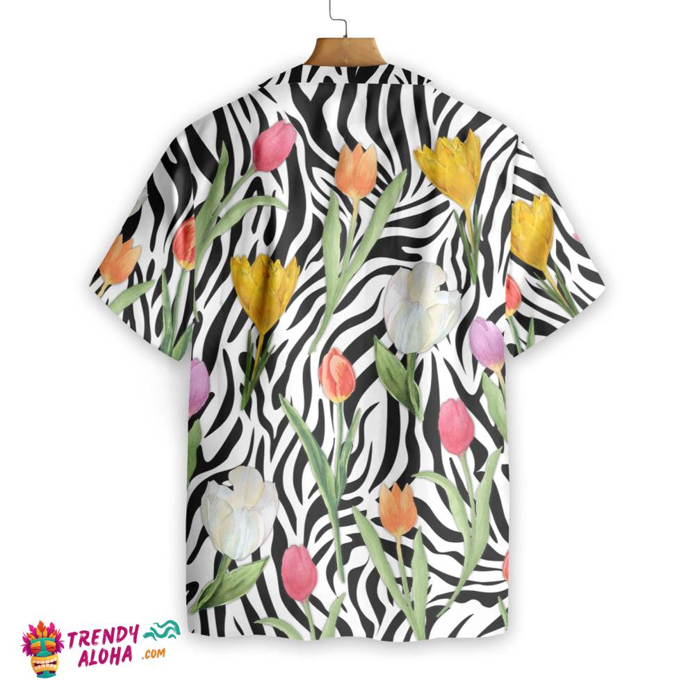 Tulip Zebra Watercolor Painting Art Hawaiian Shirt