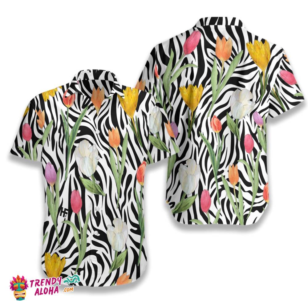 Tulip Zebra Watercolor Painting Art Hawaiian Shirt Tulip Zebra Watercolor Painting Art Hawaiian Shirt