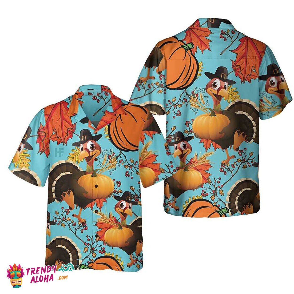Turkey & Pumpkin Thanksgiving Fun Pattern Hawaiian Celebration Shirt