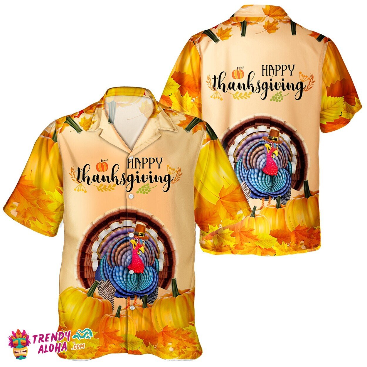 Turkey & Pumpkin Thanksgiving Unisex Hawaiian Shirt for Autumn Fest