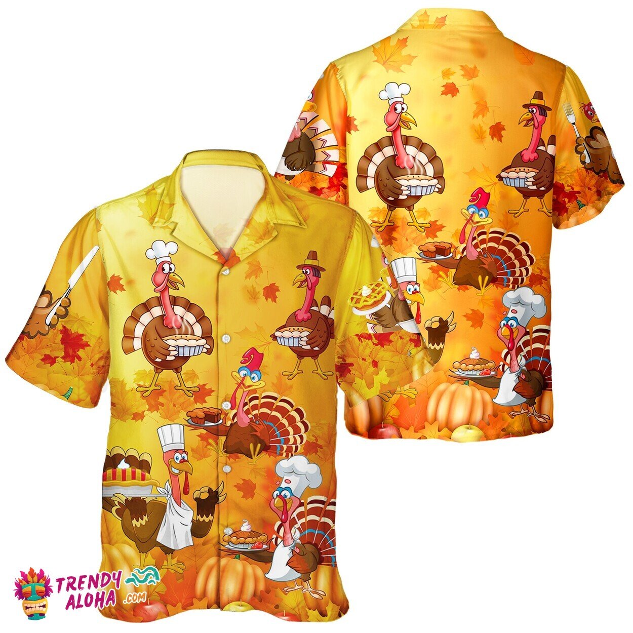 Turkey Enthusiast Unisex Hawaiian Shirt with Autumn Pumpkin Leaves