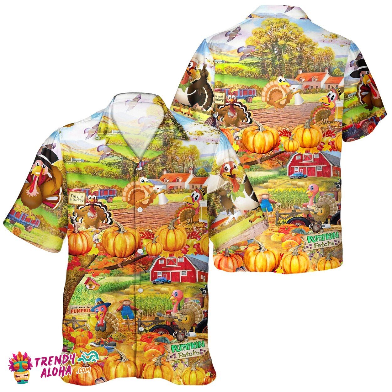 Turkey Farm & Pumpkin Unisex Fall Aloha Thanksgiving Day Shirt