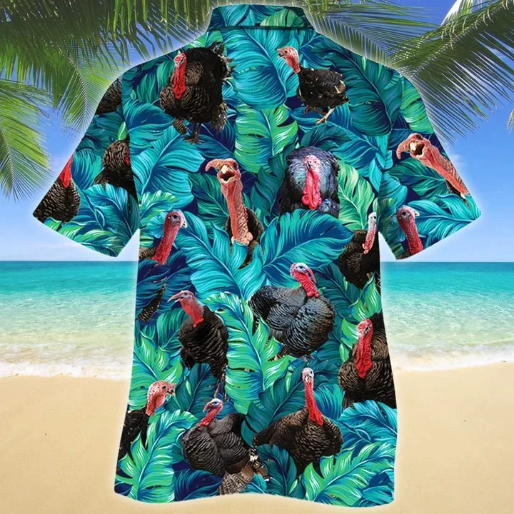 Turkey In Tropical Forest Lovers Gift Trendy Hawaiian Shirt, Short Sleeve Hawaiian Aloha Shirt