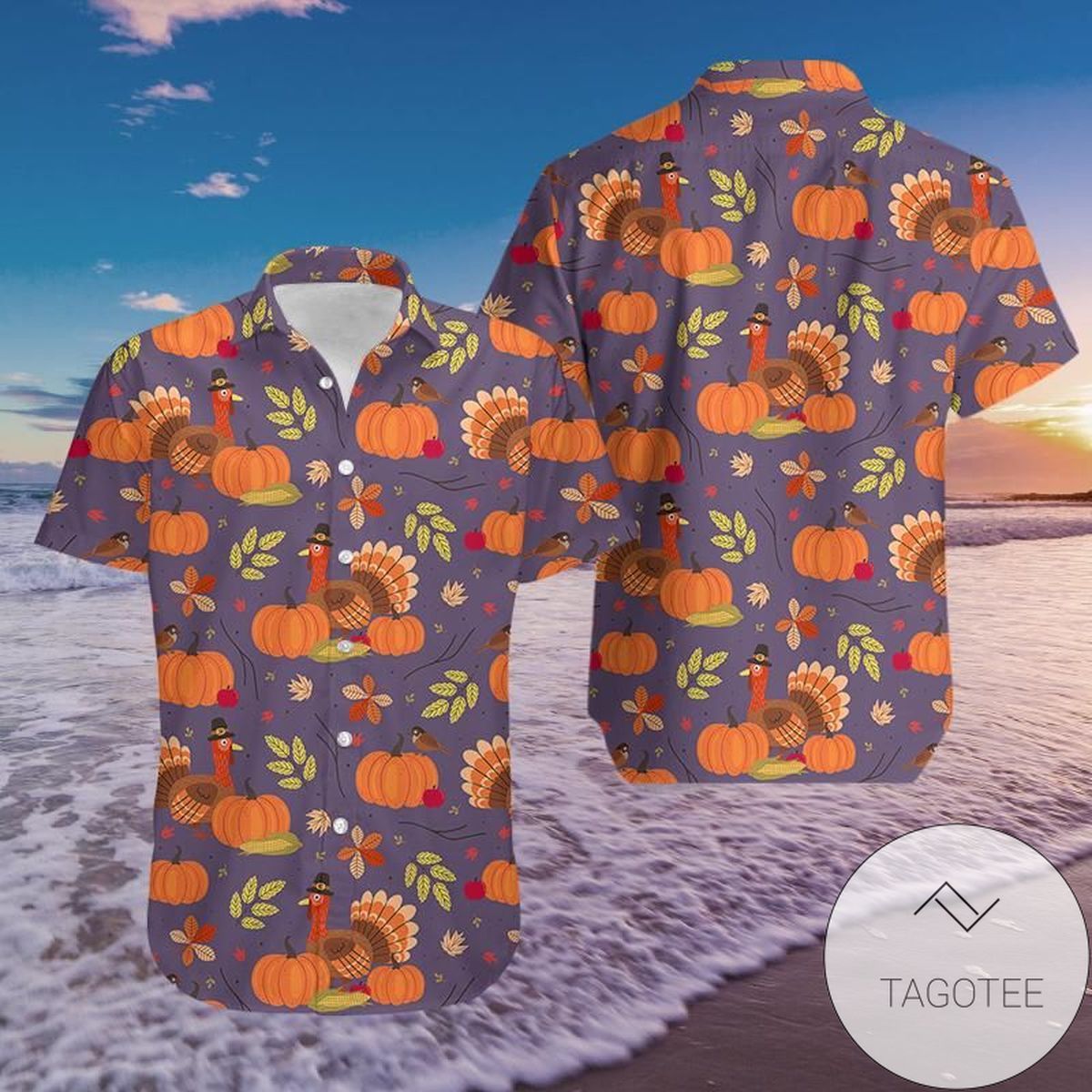 Turkey On Thanksgiving Orange Purple Hawaiian Shirts