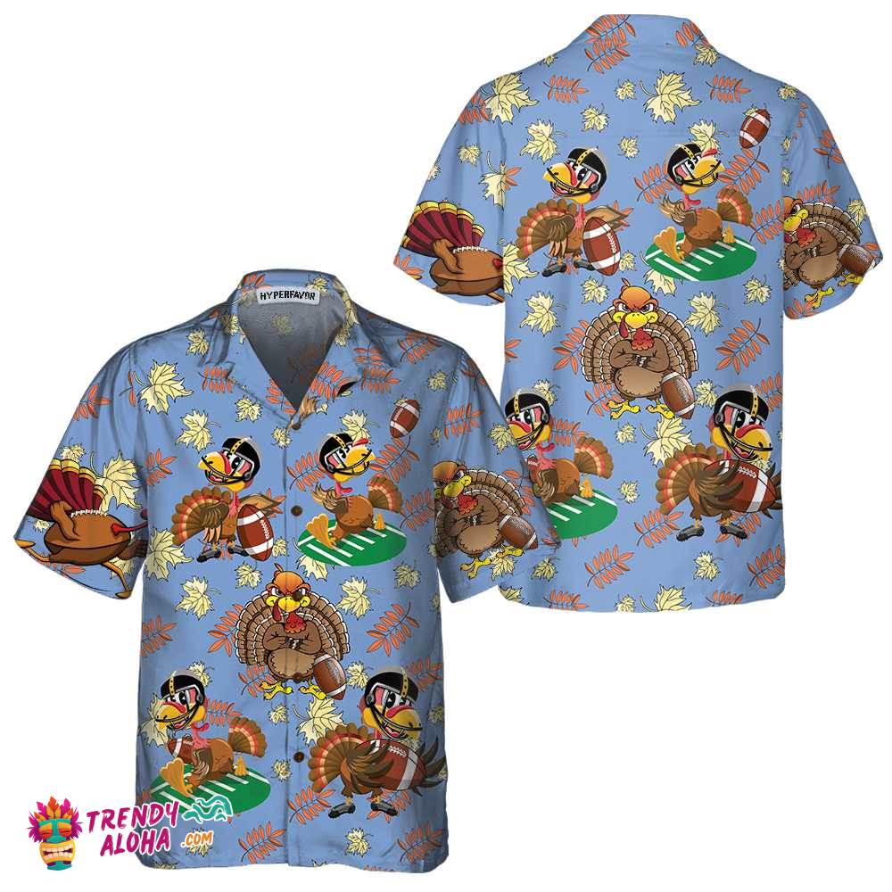 Turkey Playing American Football Thanksgiving Hawaiian Shirt, Funny Turkey Hawaiian , Gift For Thanksgiving Day