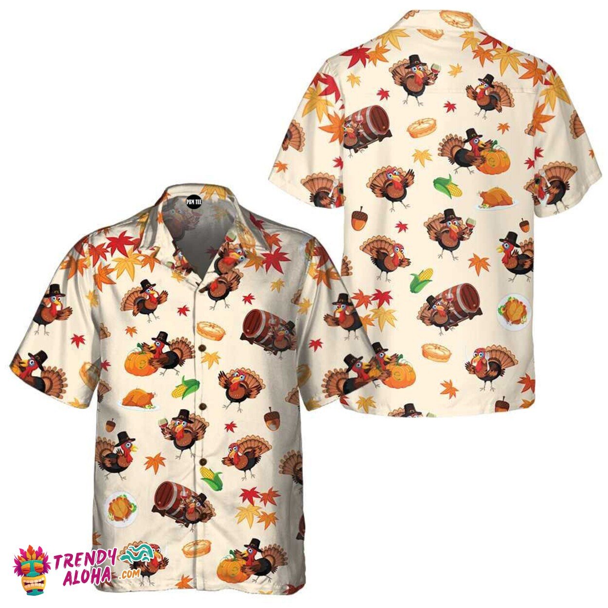 Turkey Pumpkin Fall Theme Hawaiian Men’s Thanksgiving Shirt Special