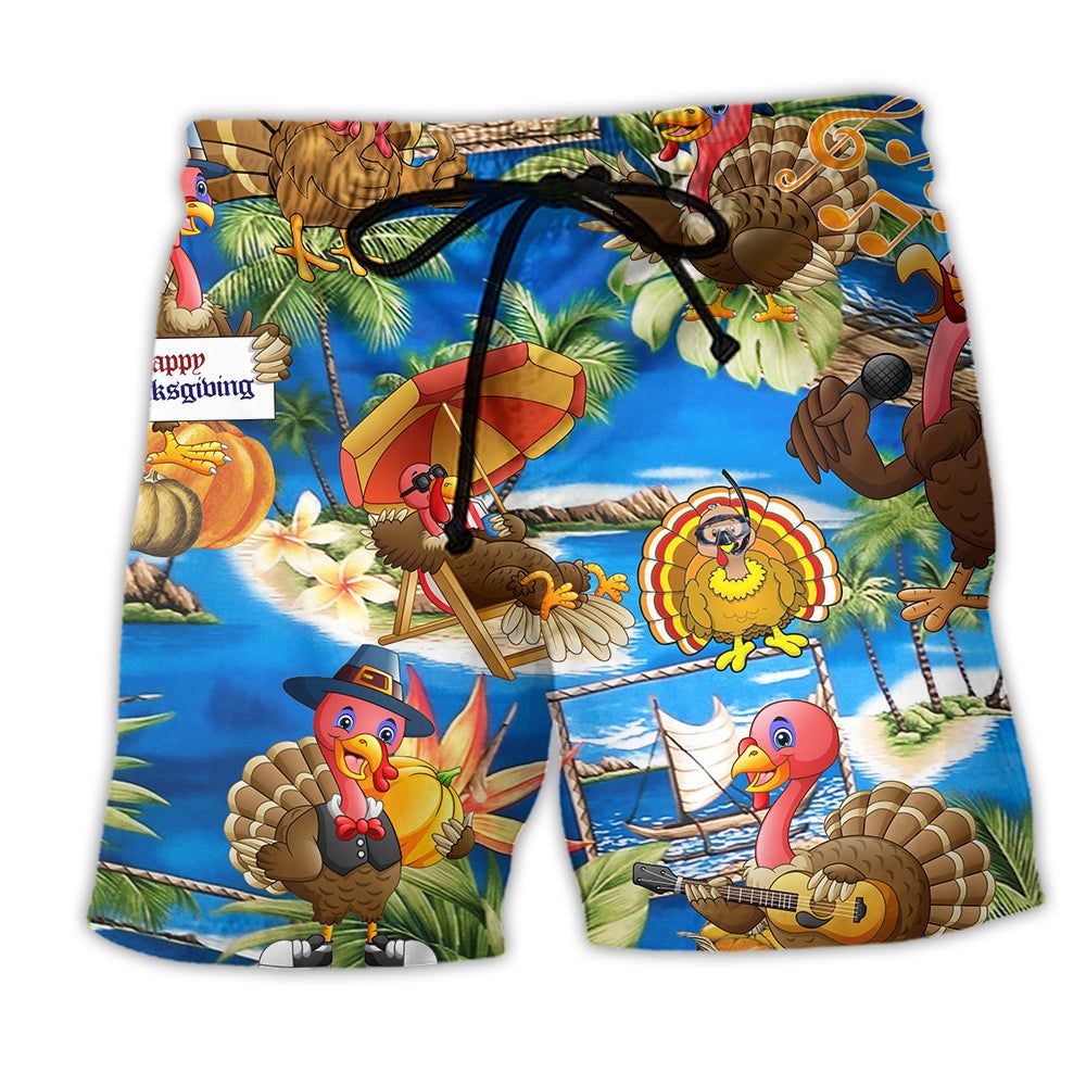 Turkey So Happy Thanksgiving Trendy Aloha Hawaiian Beach Shorts