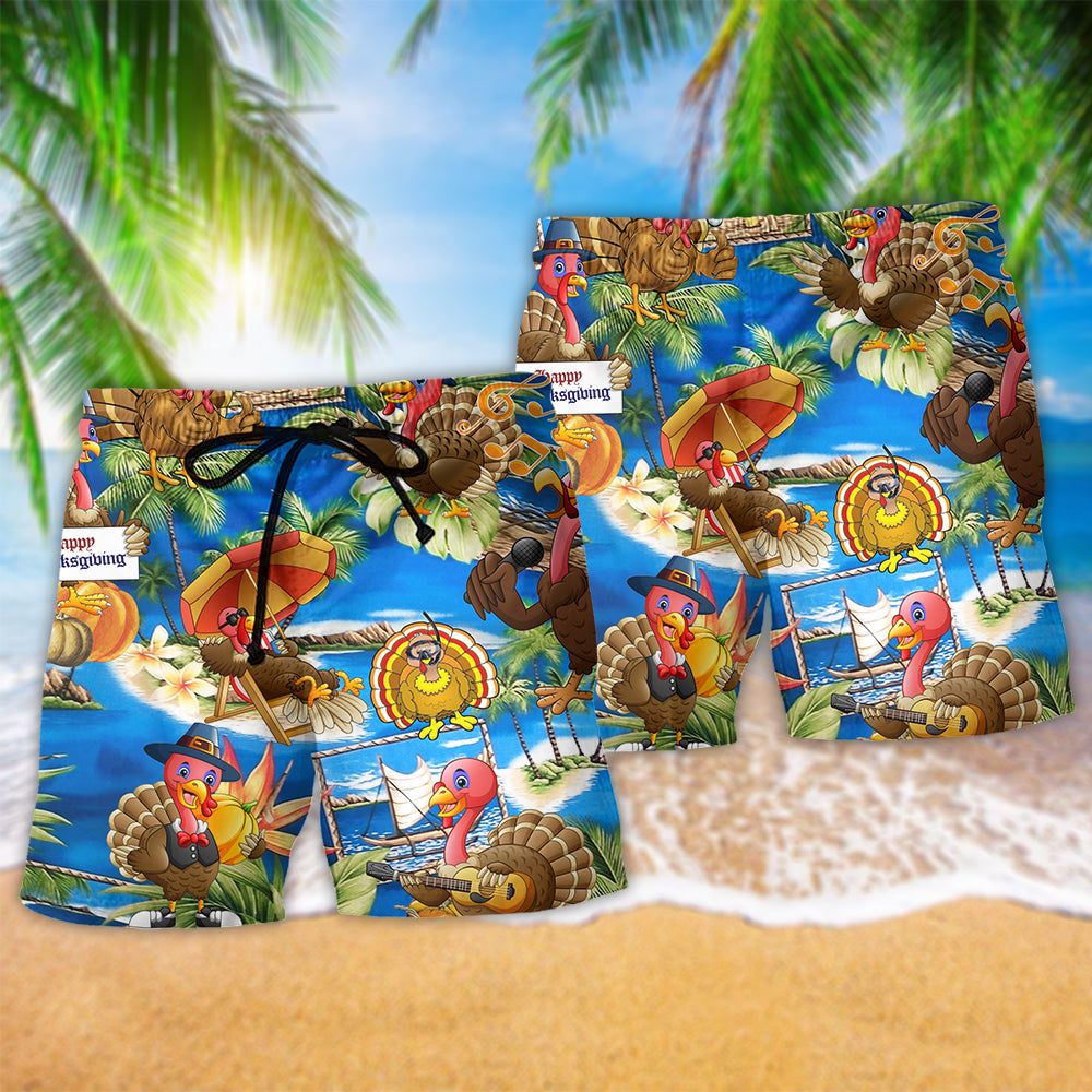 Turkey So Happy Thanksgiving Trendy Aloha Hawaiian Beach Shorts
