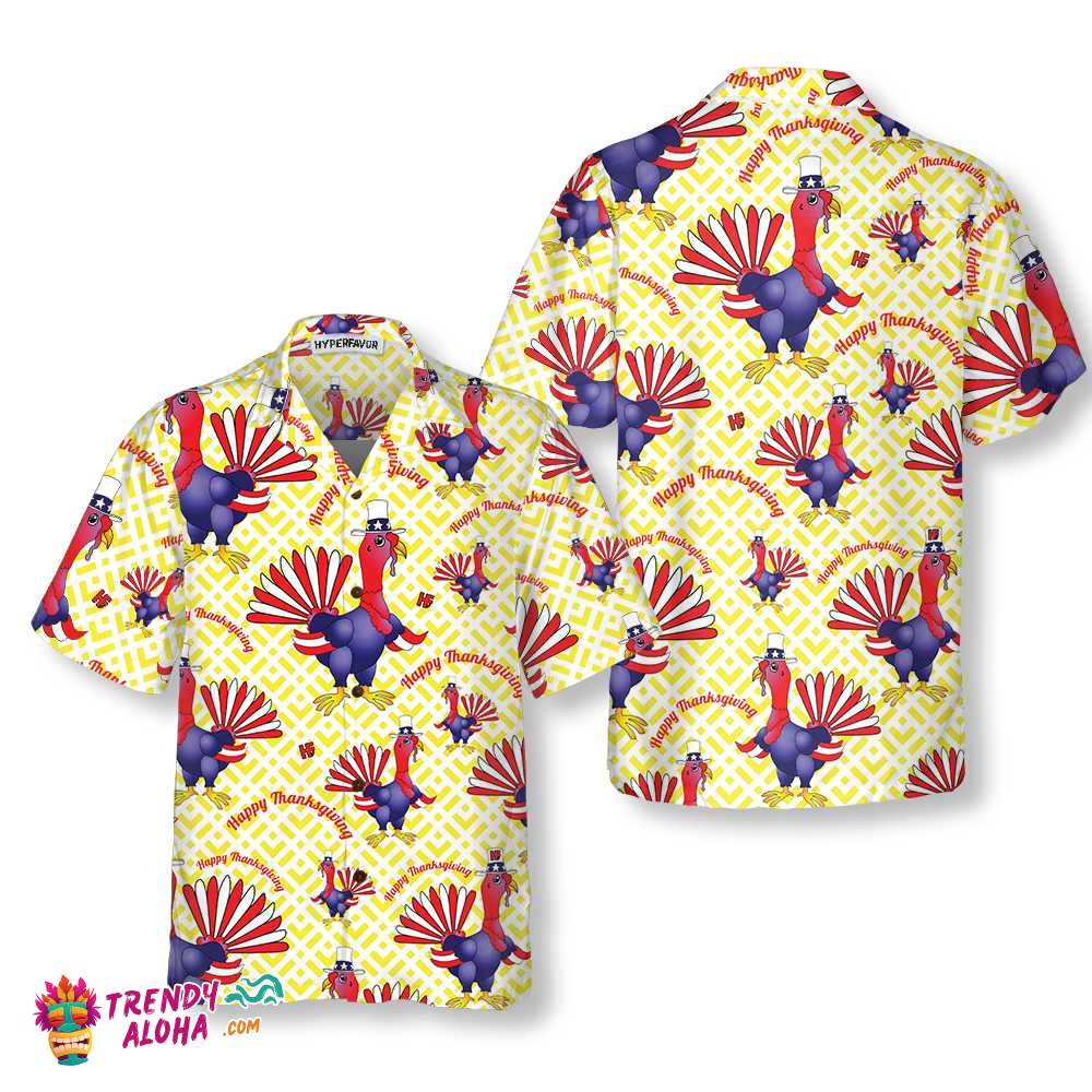 Turkeys In Us Flag Costume Thanksgiving Day Hawaiian Shirt, Funny Gobble Shirt, Gift For Thanksgiving