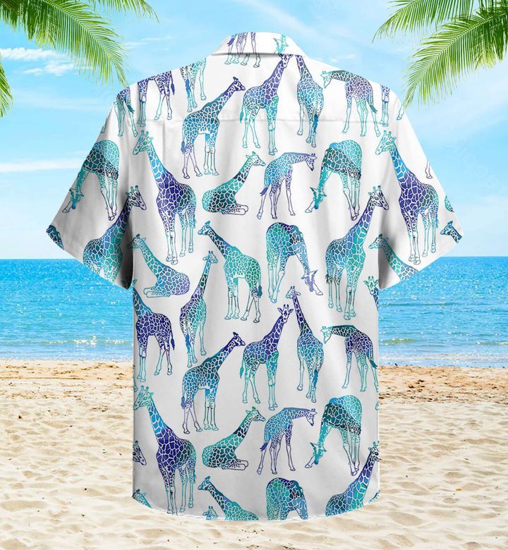 Turquoise Giraffe Blue Trendy Hawaiian Shirt 3D Summer Gifts