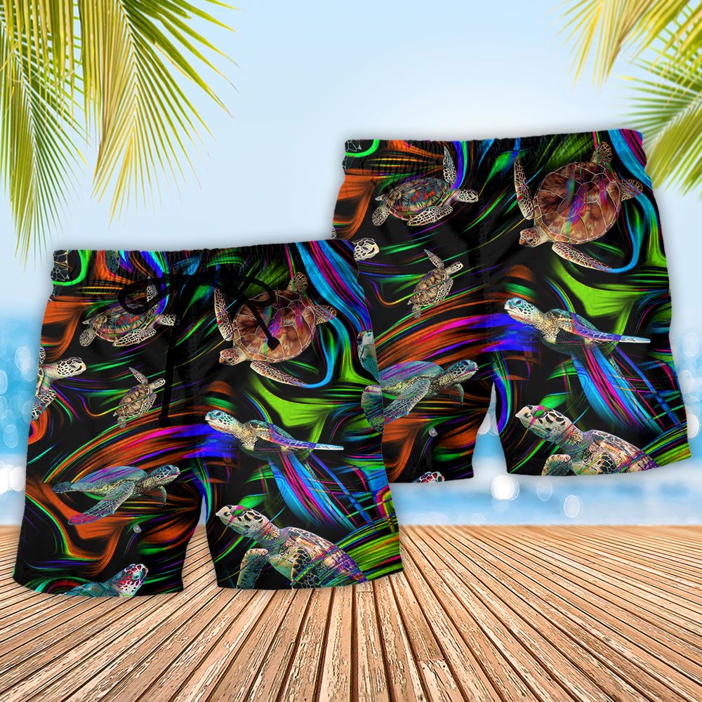 Turtle Amazing Flash Neon Trendy Aloha Hawaiian Beach Shorts