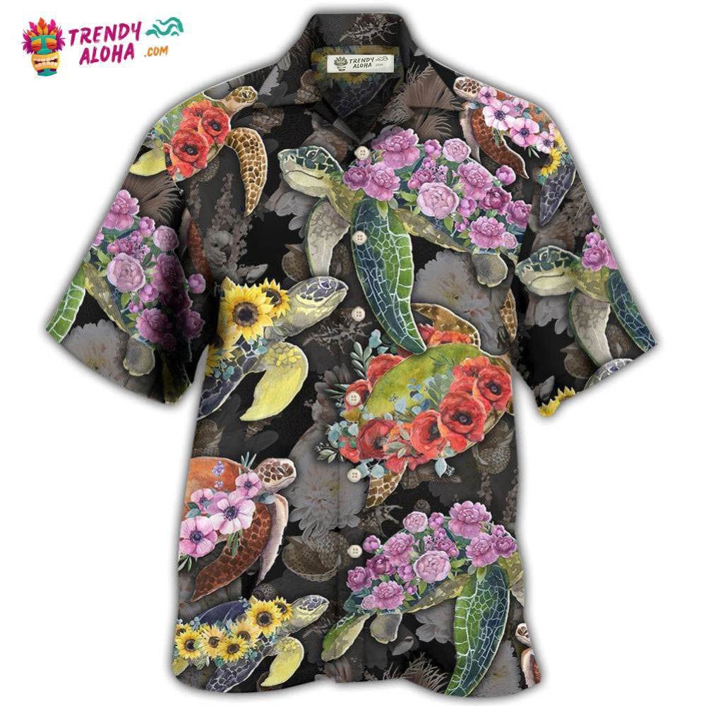 Turtle And Flowers Tropical Art Hawaiian Shirt – Trendy Aloha