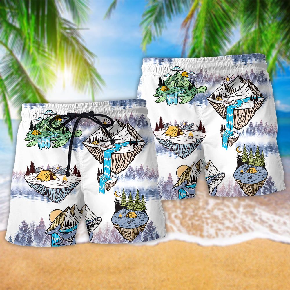 Turtle And Shark Camping Cute Style Trendy Aloha Hawaiian Beach Shorts