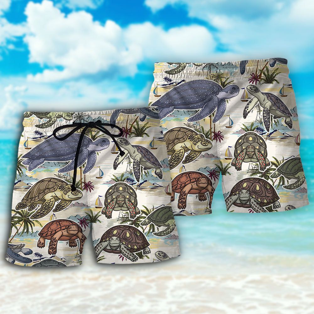 Turtle And Tropical Beach Trendy Aloha Hawaiian Beach Shorts