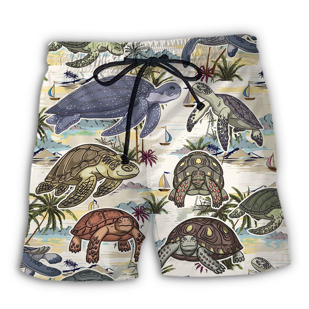 Turtle And Tropical Beach Trendy Aloha Hawaiian Beach Shorts Turtle And Tropical Beach Trendy Aloha Hawaiian Beach Shorts