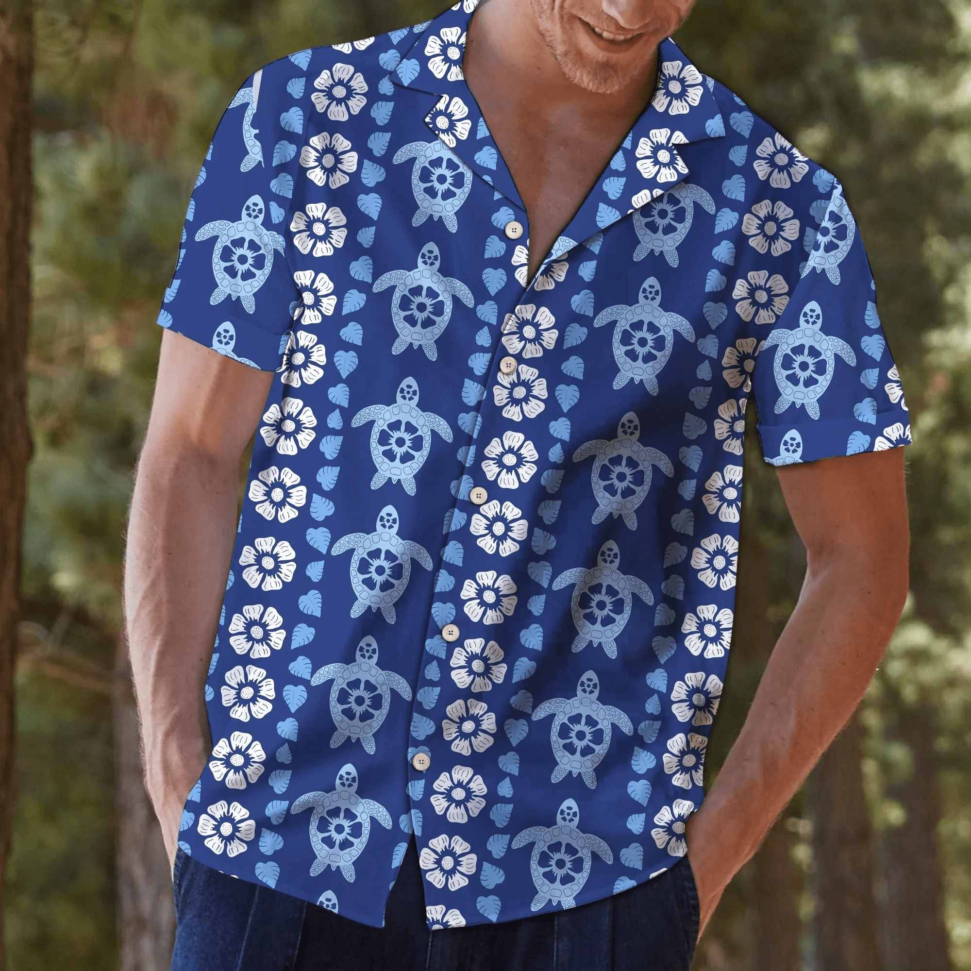 Turtle Blue Floral Trendy Hawaiian Shirt, Turtle Lover Trendy Hawaiian Shirt For