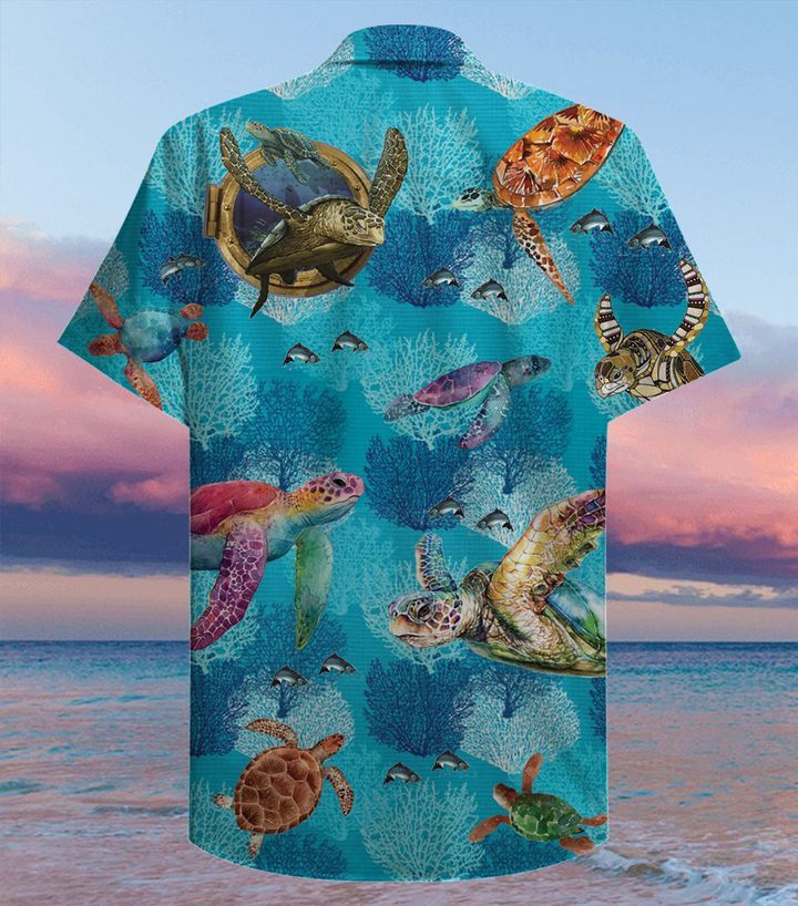 Turtle Blue Ocean Coral Colorful Trendy Hawaiian Shirt 3D, Coral Trendy Hawaiian Shirt For Summer Gifts