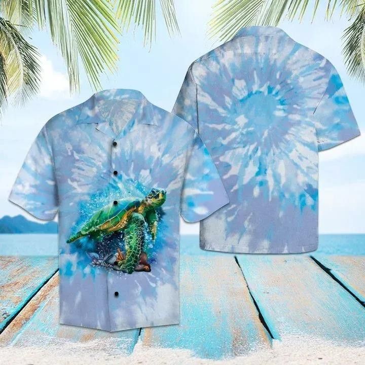 Turtle Blue Tie Dye Trendy Hawaiian Shirt